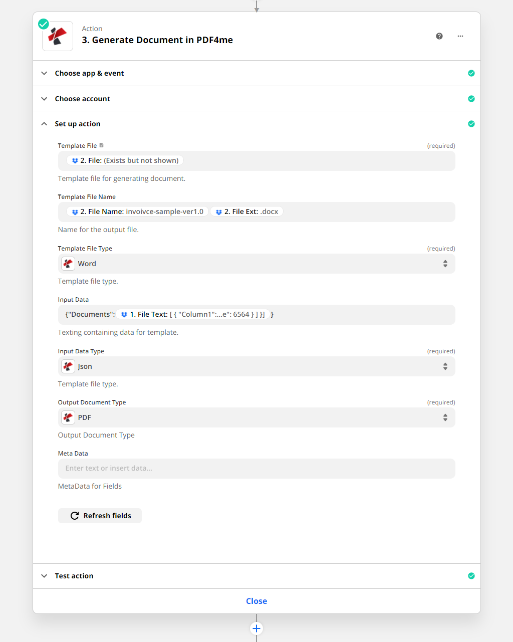 PDF4me'den adres mektup birleştirme için belge eylemi oluştur