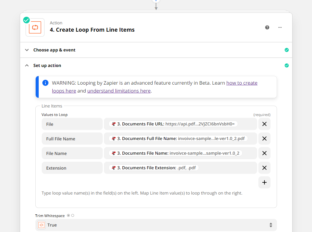 Dinamik dosyalar için Zapier için döngü eylemi
