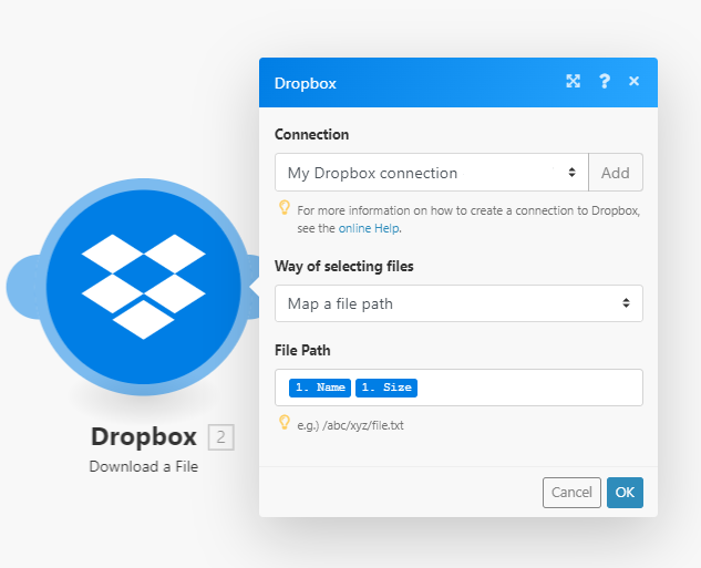 Dropbox'tan şablon indirin