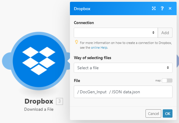 Dropbox'tan şablon için verileri indirin