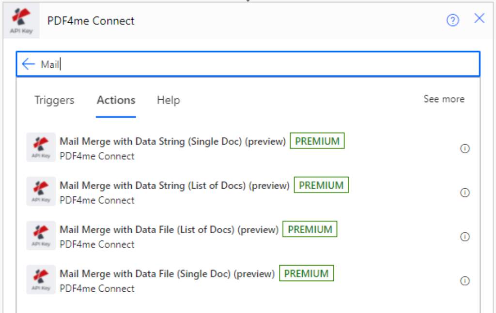Power Automate için PDF4me adres mektup birleştirme eylemleri