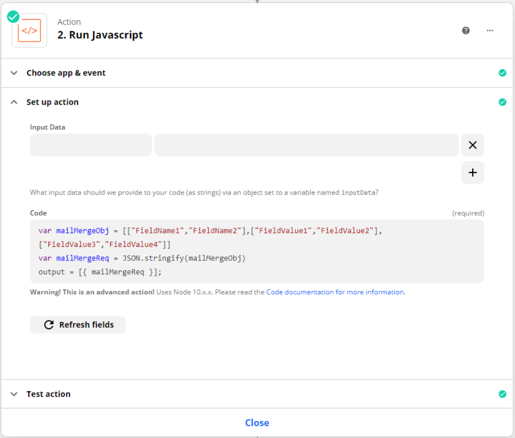 Birleştirme alanları için JSON yapısı oluşturun