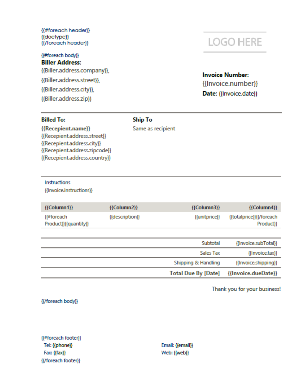 Mustache sample invoice template