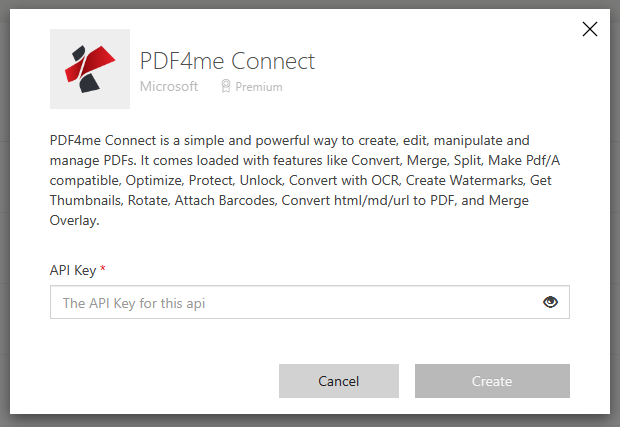 Finestra per inserire la chiave PDF4me