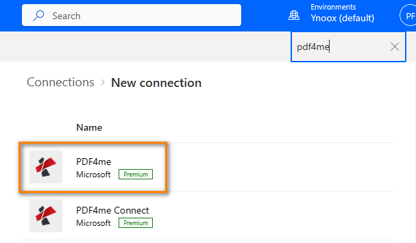 Seleziona il connettore PDF4me dalla pagina di nuova connessione