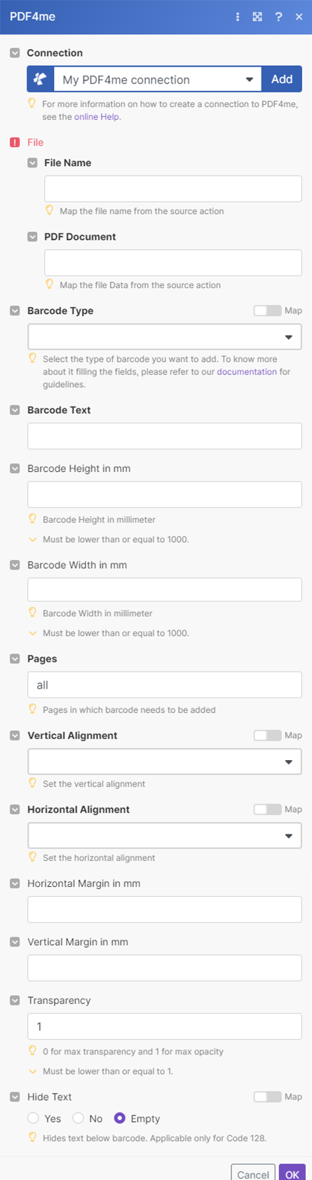 Barcode-Modul in Make hinzufügen