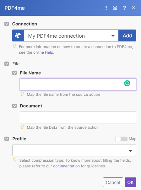 PDF-Komprimierungsmodul in Make