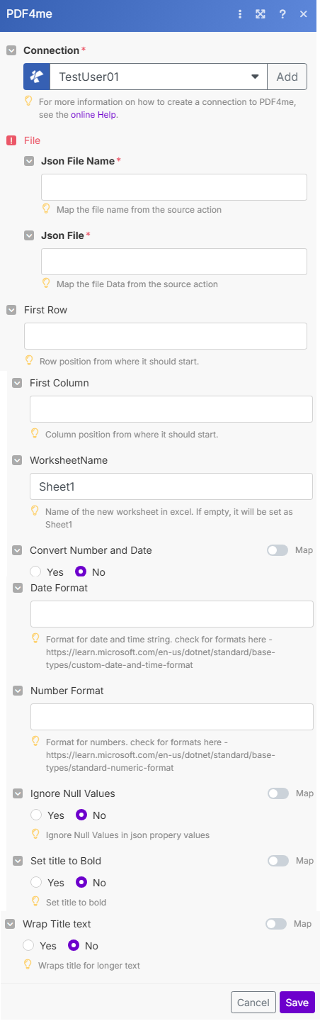 JSON zu Excel Modul in Make