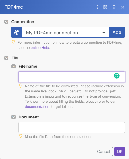 Convert to PDF Modul in Make