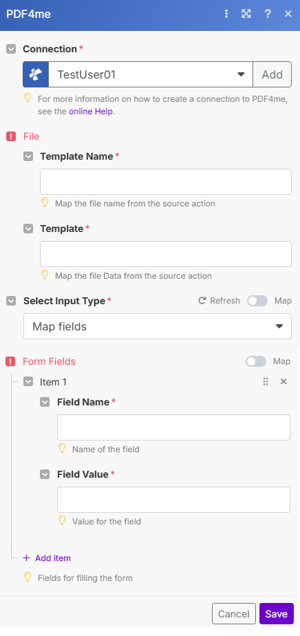 PDF-Formular-Modul in Make ausfüllen
