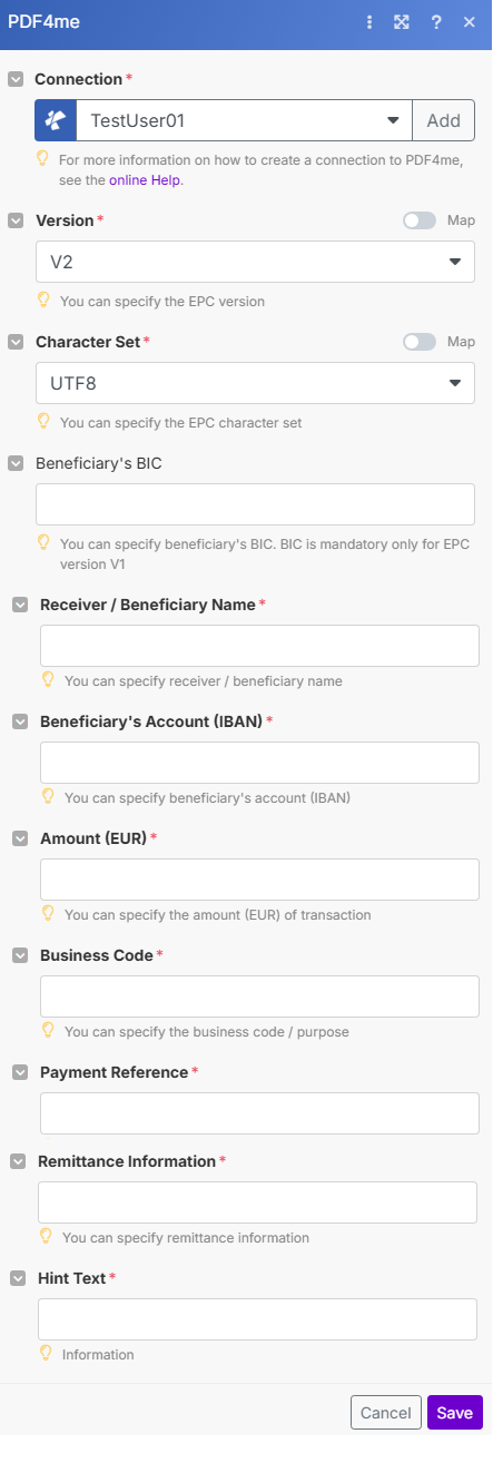 EPC QR-Code für SEPA-Zahlung Modul in Make