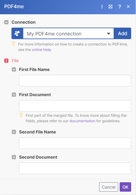 2 PDFs zusammenführen-Modul in Make