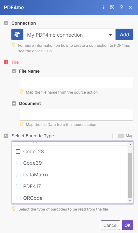 Barcodes aus PDF-Modul in Make lesen