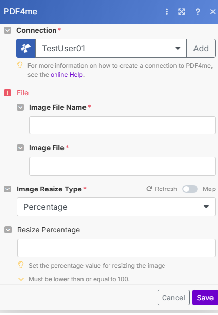 Bildgröße ändern-Modul in Make