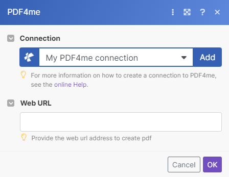 Convert URL to PDF Modul in Make