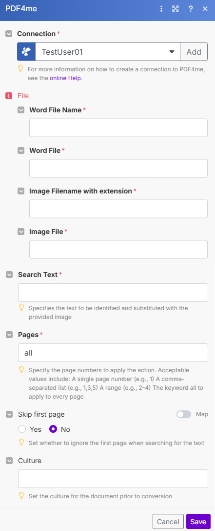 Word - Text durch Bildmodul in Make ersetzen