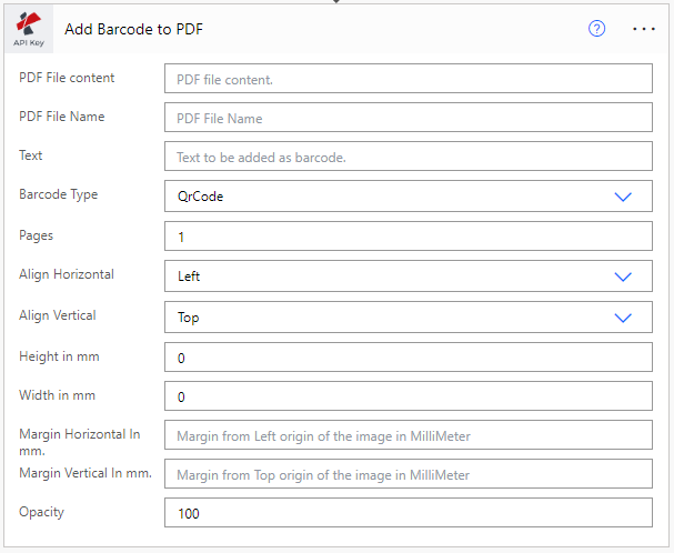 Add Barcode to PDF action