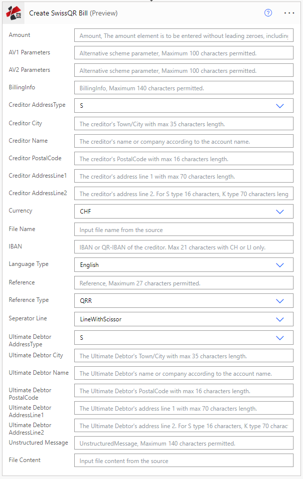 Create Swiss QR bill action