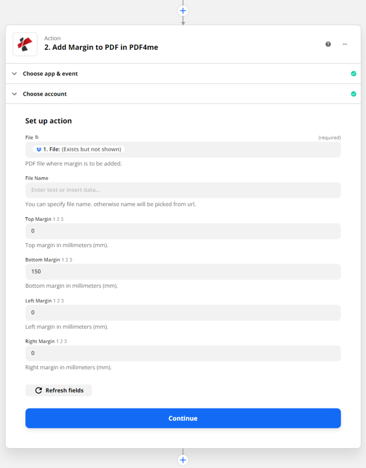 Adicionar margem ao PDF no Zapier