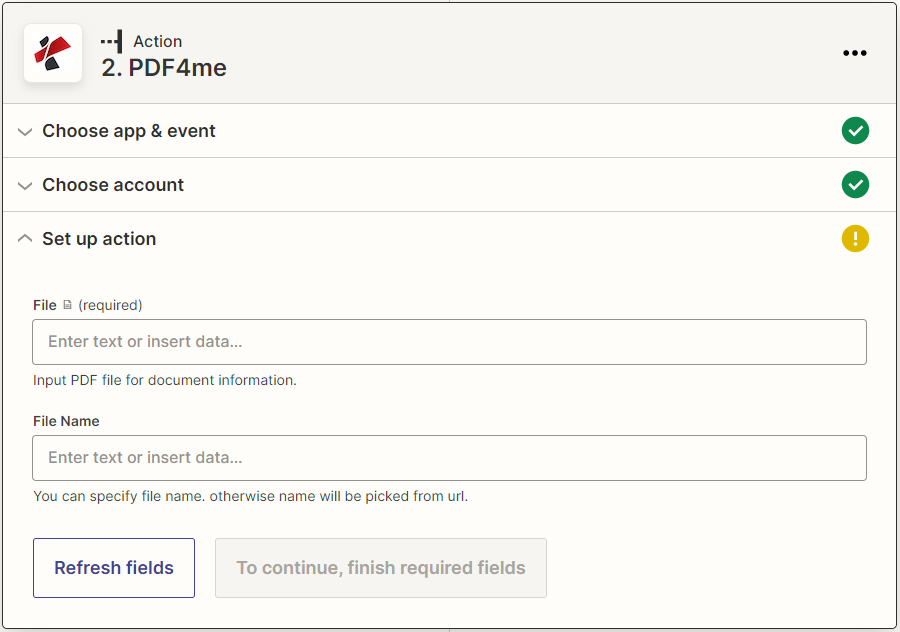 Ação Get Metadata com Zapier