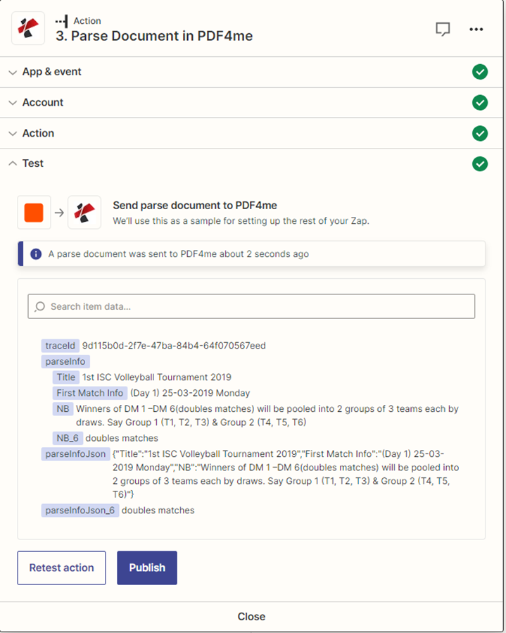 Saída Parse Document no Zapier