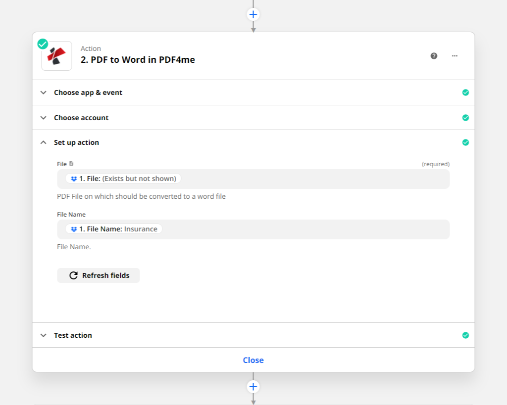 Ação PDF para Word no Zapier