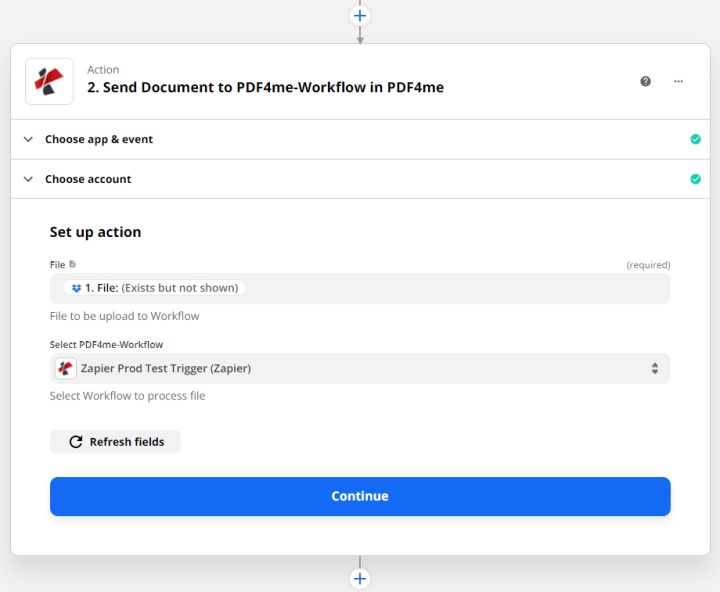 Enviar documento para o fluxo de trabalho PDF4me no Zapier