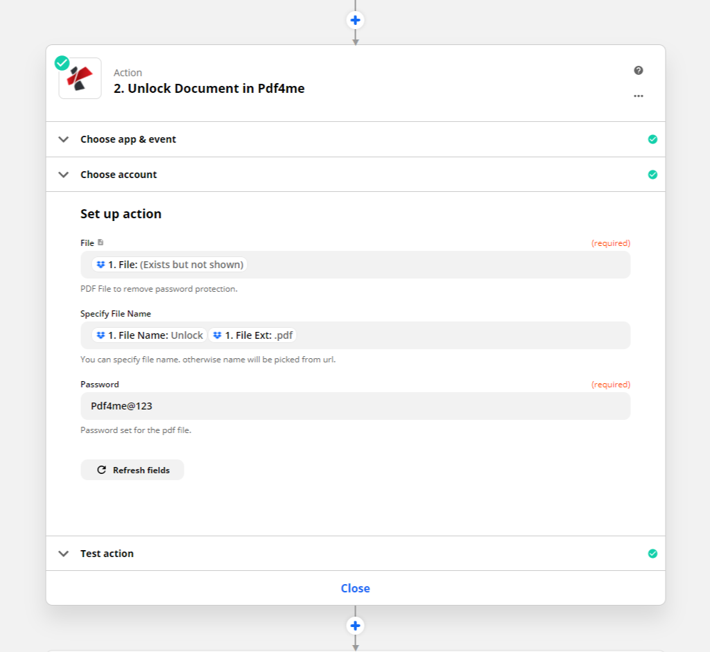 Ação Unlock PDF no Zapier