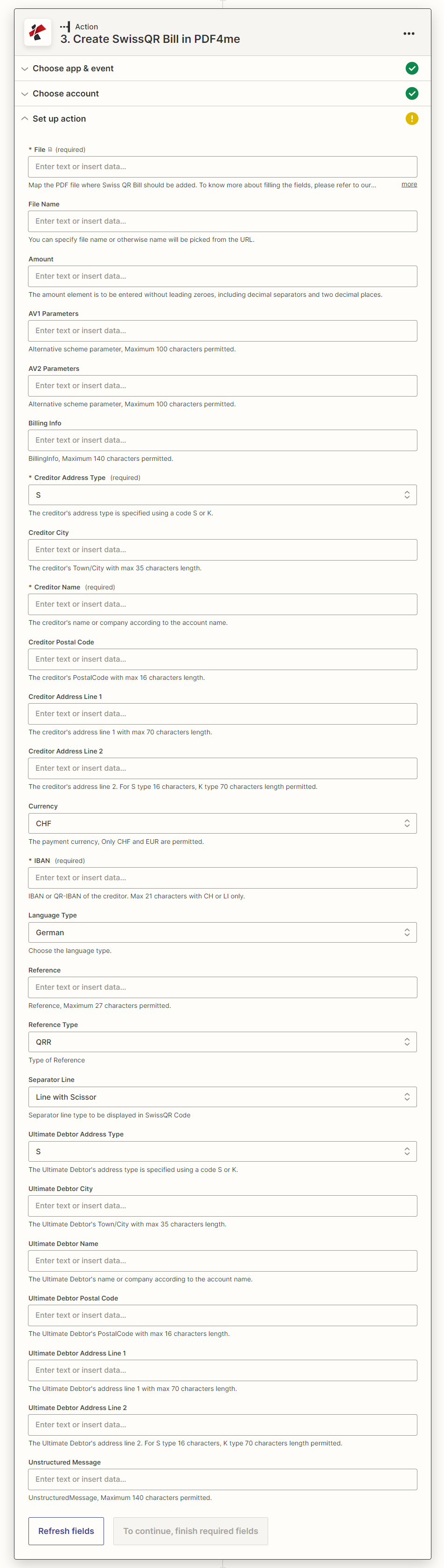 Criar uma fatura QR suíça no Zapier