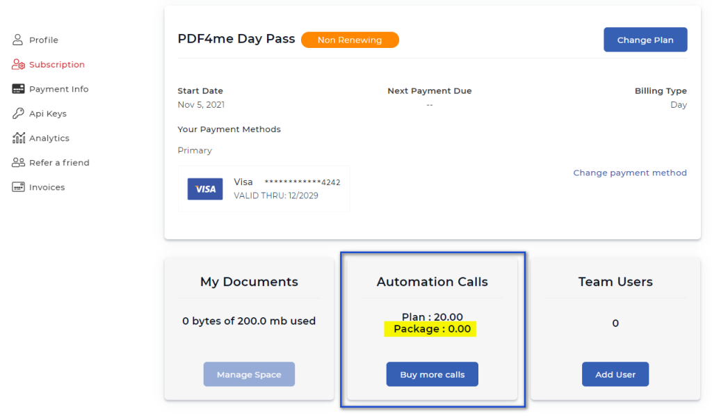 Acquistare più chiamate nel menu Abbonamenti